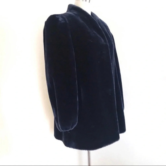 Vintage 80s Faux Fur Coat M/L Midnight Blue Soft Glamour Luxurious - Picture 3 of 8